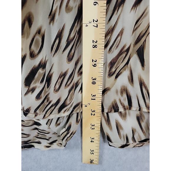 Hayley Matthews Tan Leopard Print LS Ruffled Pleated Mini Dress Tunic Plus 2X - Picture 9 of 13